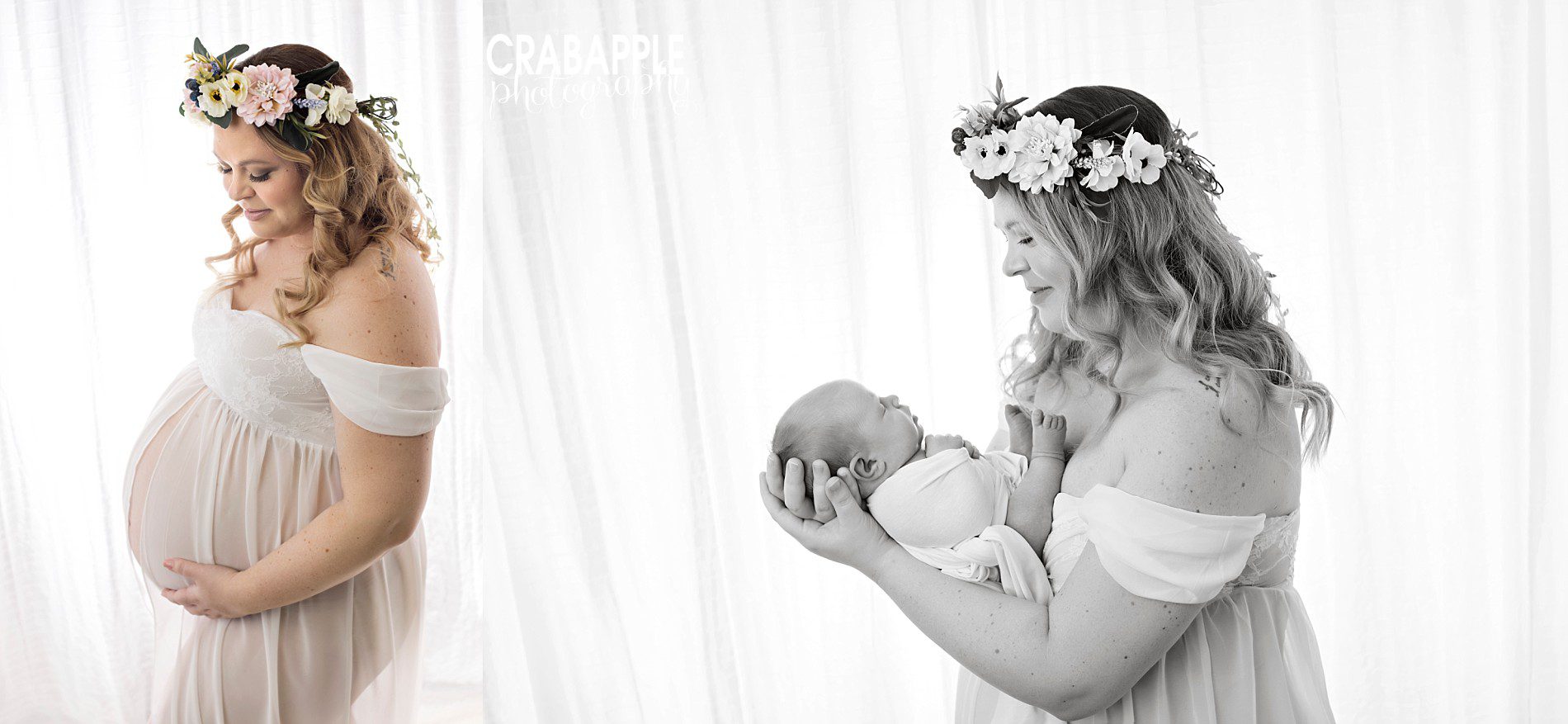 glamorous flower crown photos for maternity and newborns