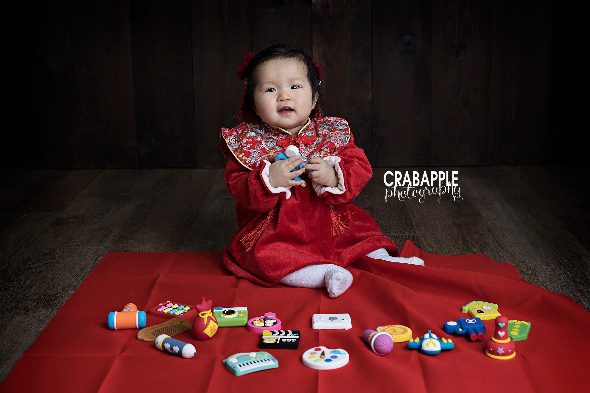 east asian traditional baby photos one year old