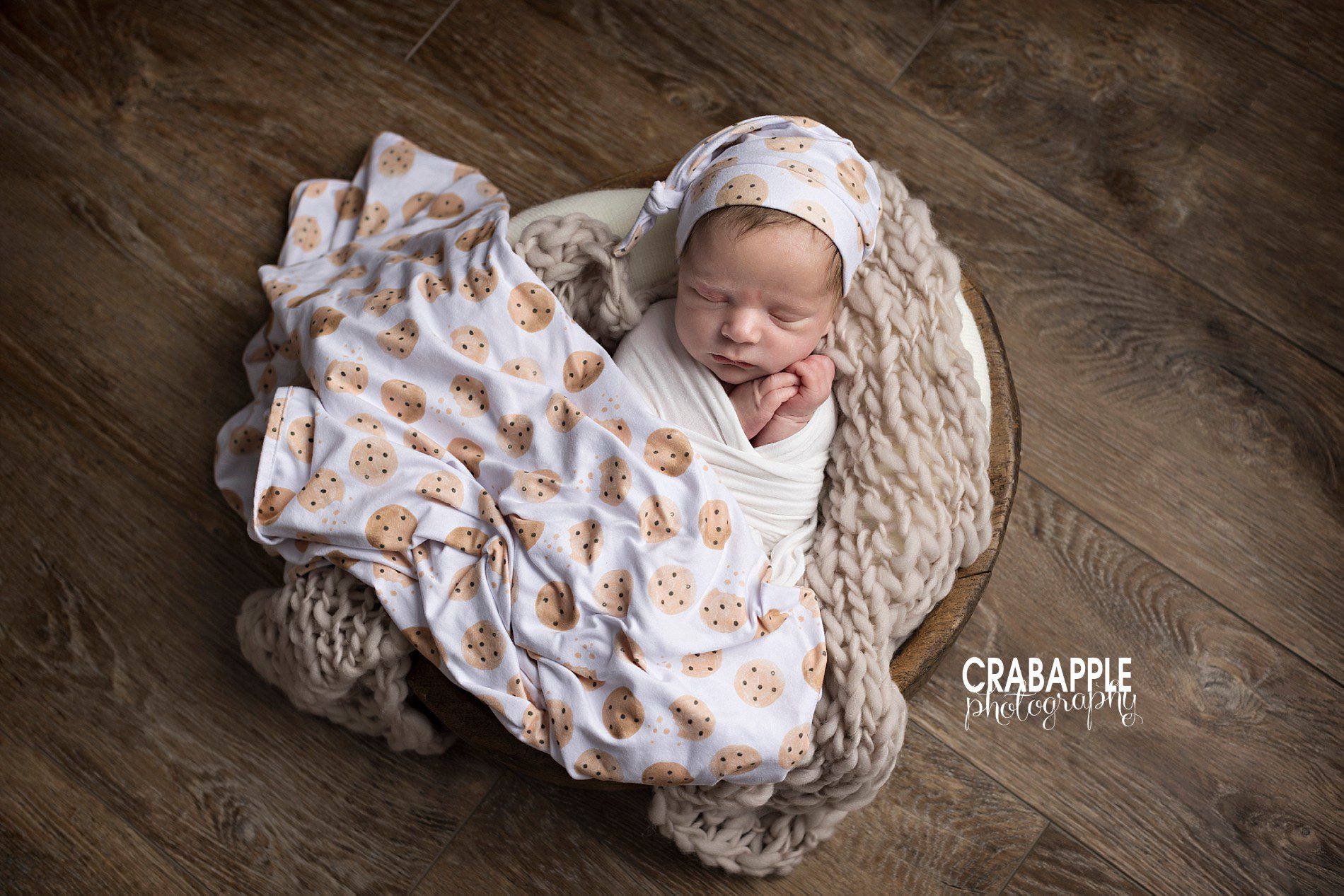cookie swaddle themed newborn photos for boys boston