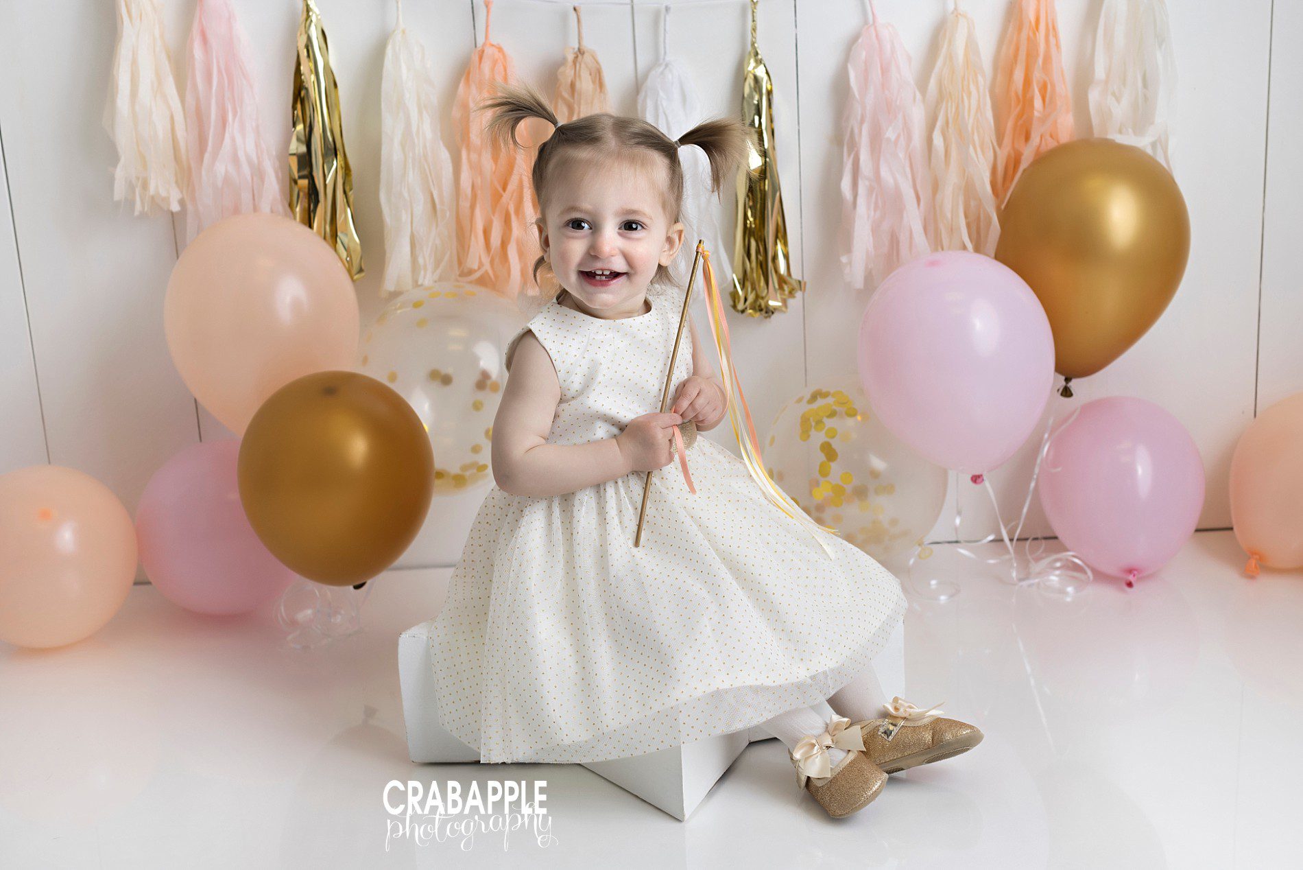 pink peach and gold first birthday photos