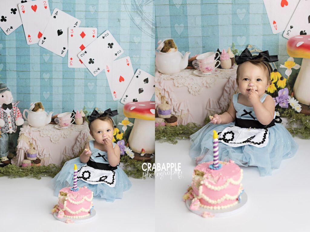Sweet Alice in Wonderland themed cake smash session near Boston
