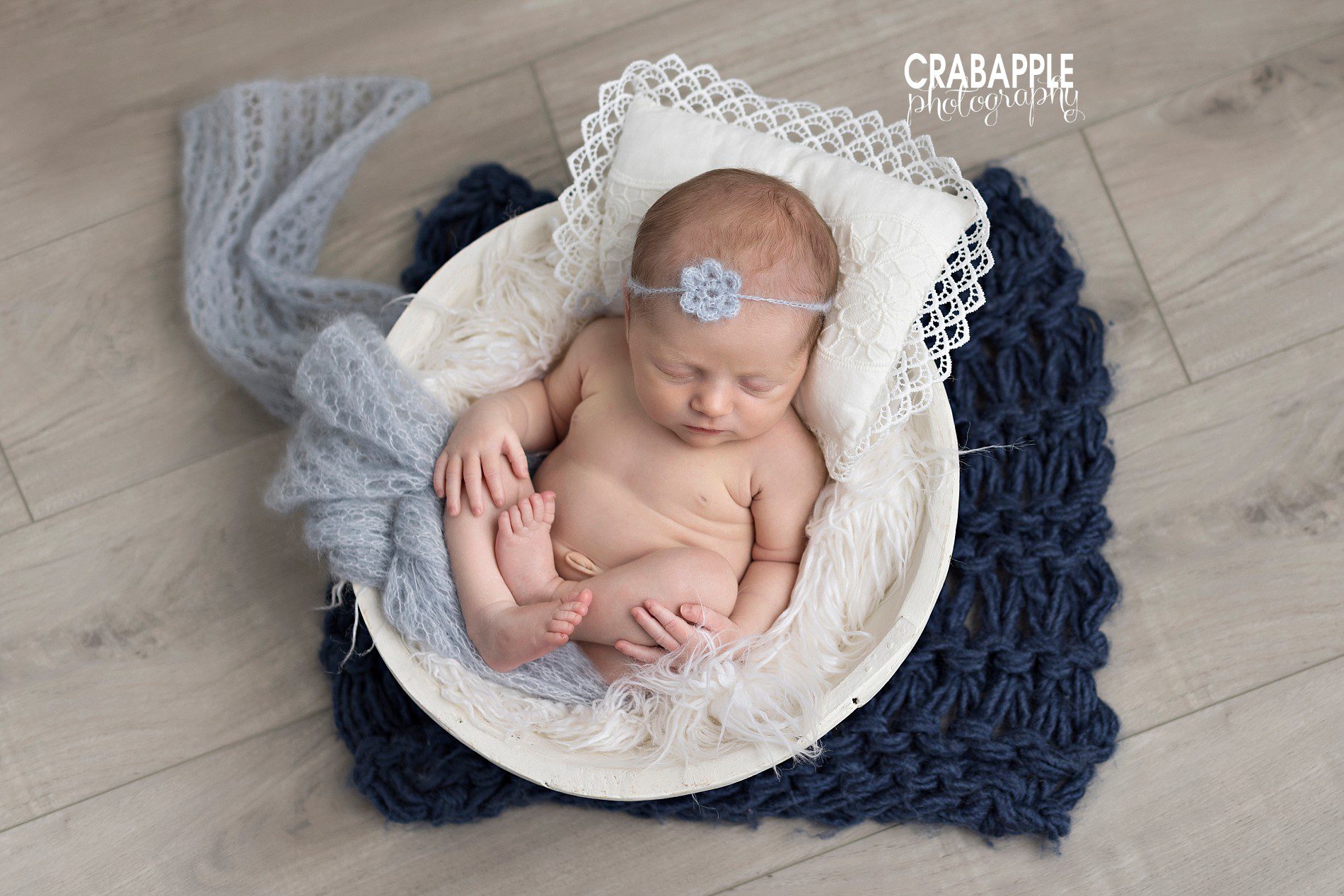 using shades of blue for newborn baby girl photos