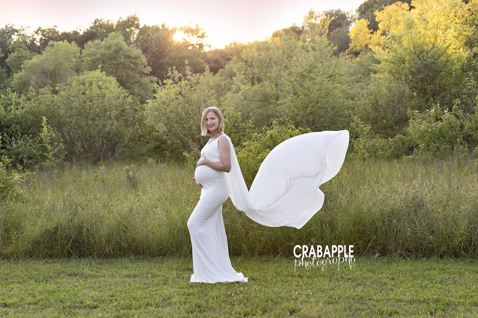 glamorous outdoor maternity photos with maternity gown
