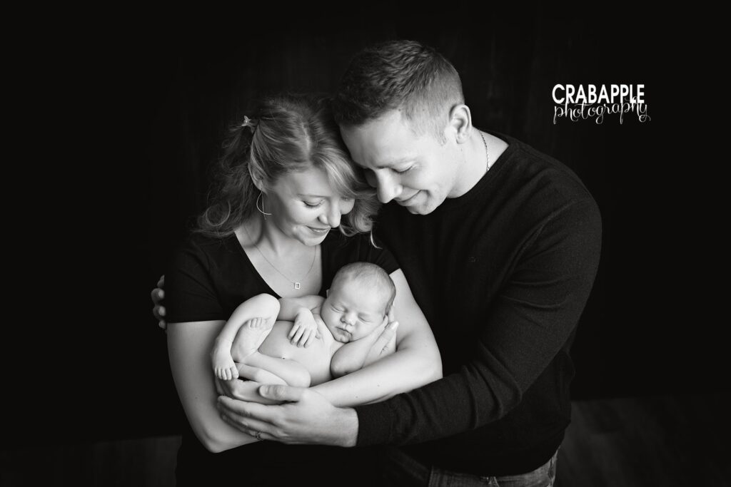 black and white family and newborn portraits