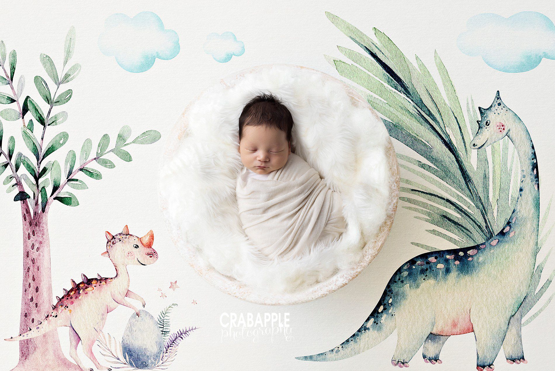 Digital Watercolour Baby Portrait from Newborn Photo
