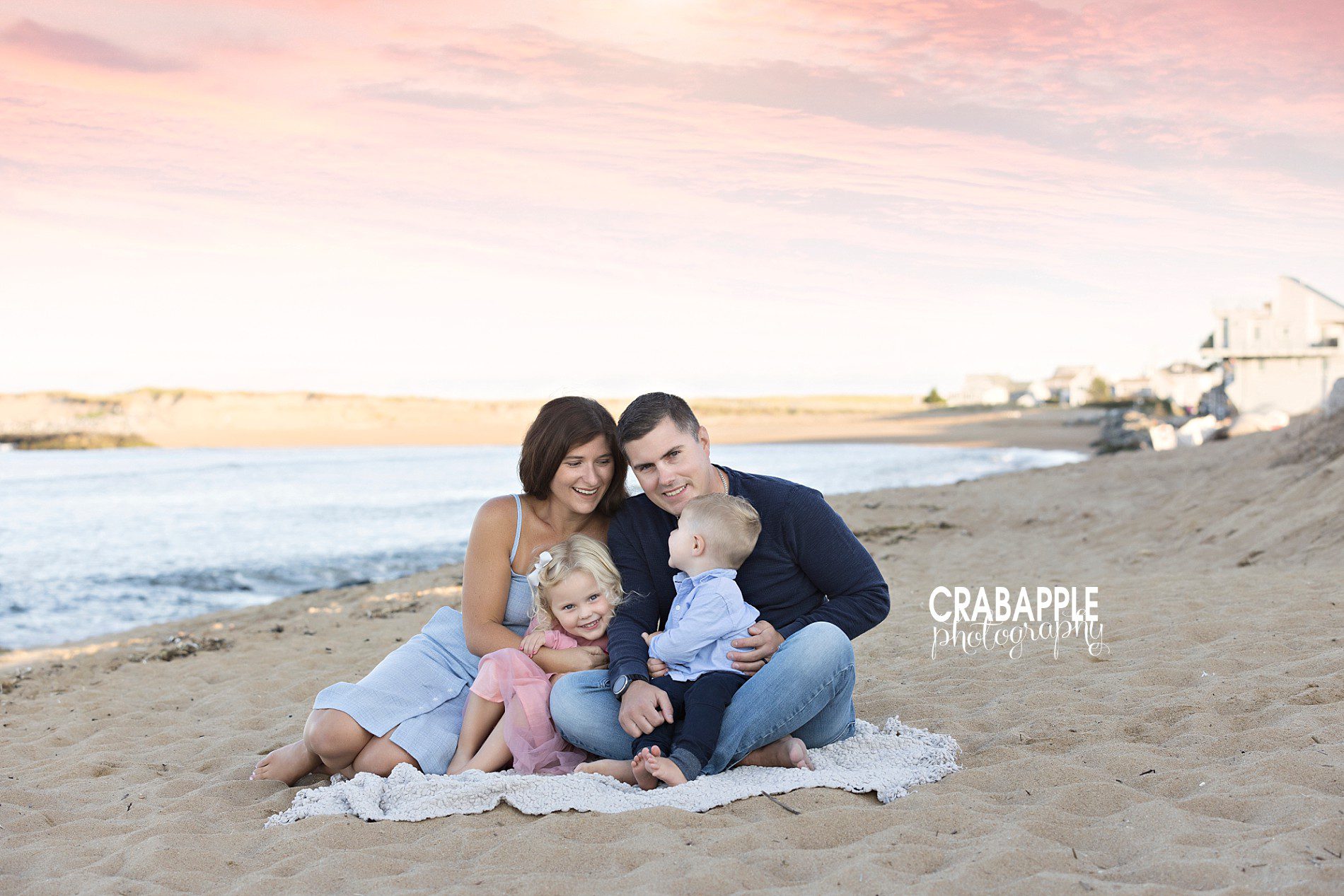 pink and blue beach family photos