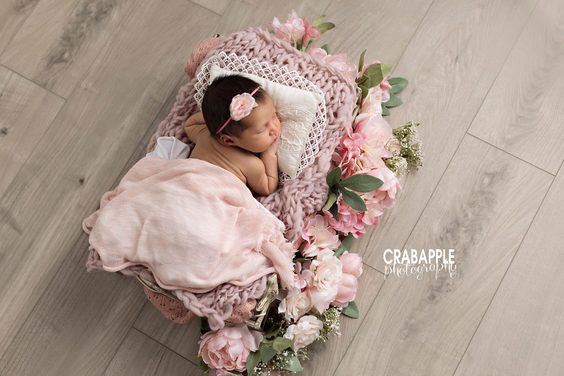 pink floral princess newborn photos for girls