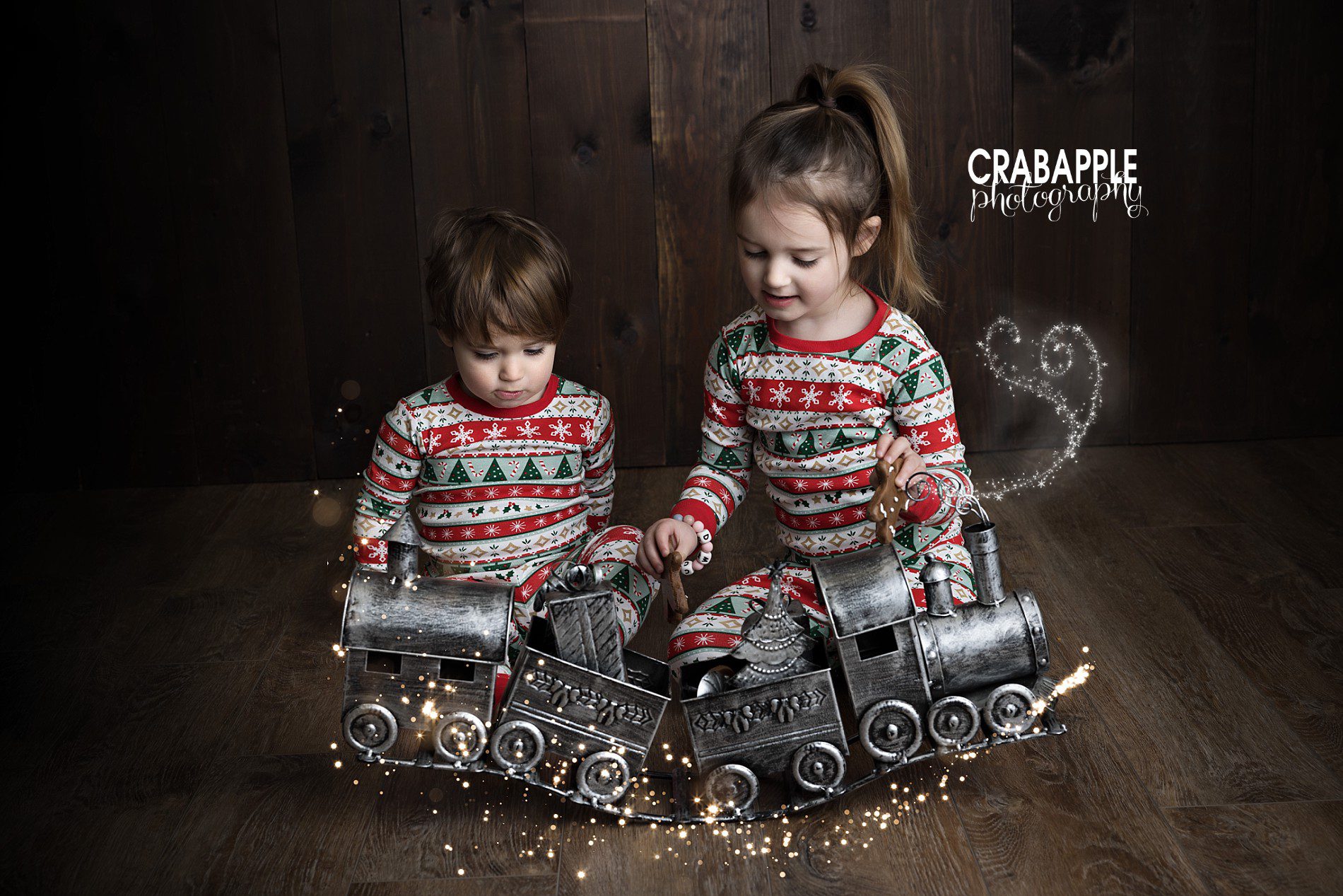polar express inspired train photos for christmas with kids