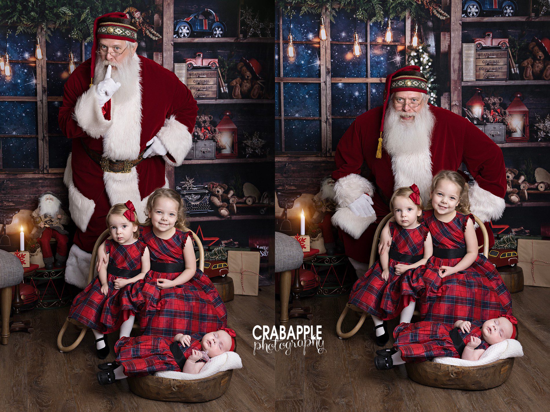 sister photos with santa claus