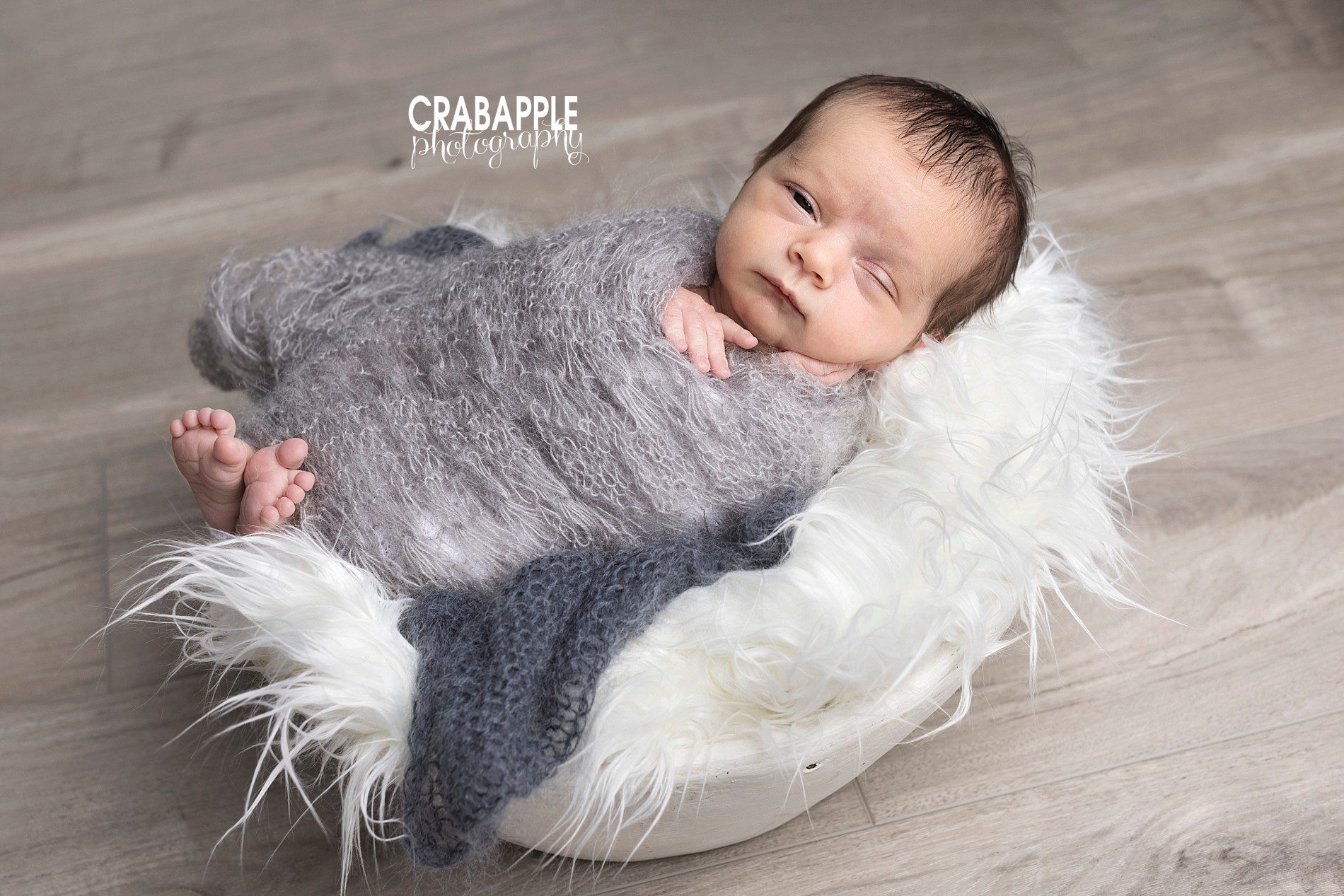 styling newborn pictures with gray