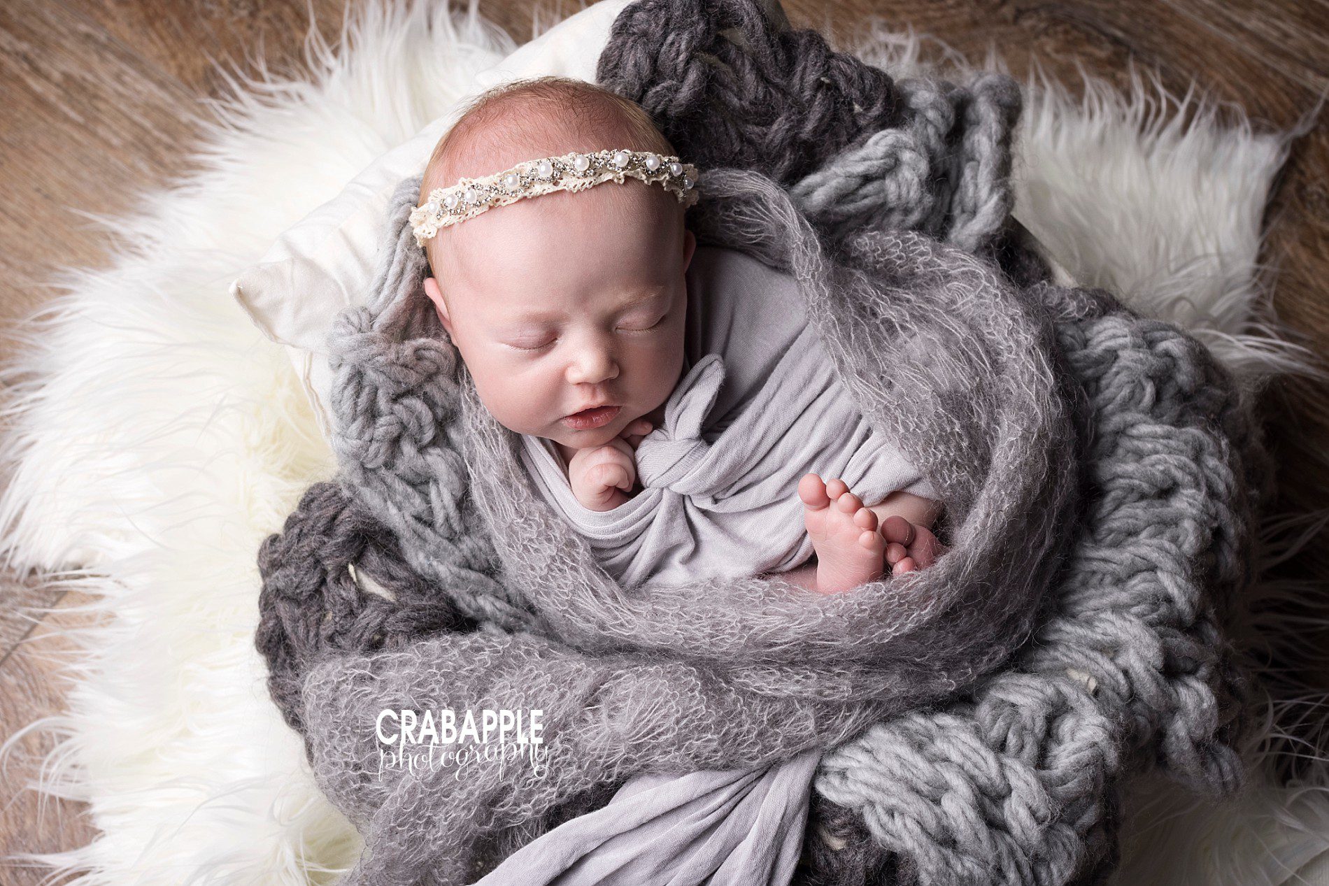 using gray in newborn photos for girls