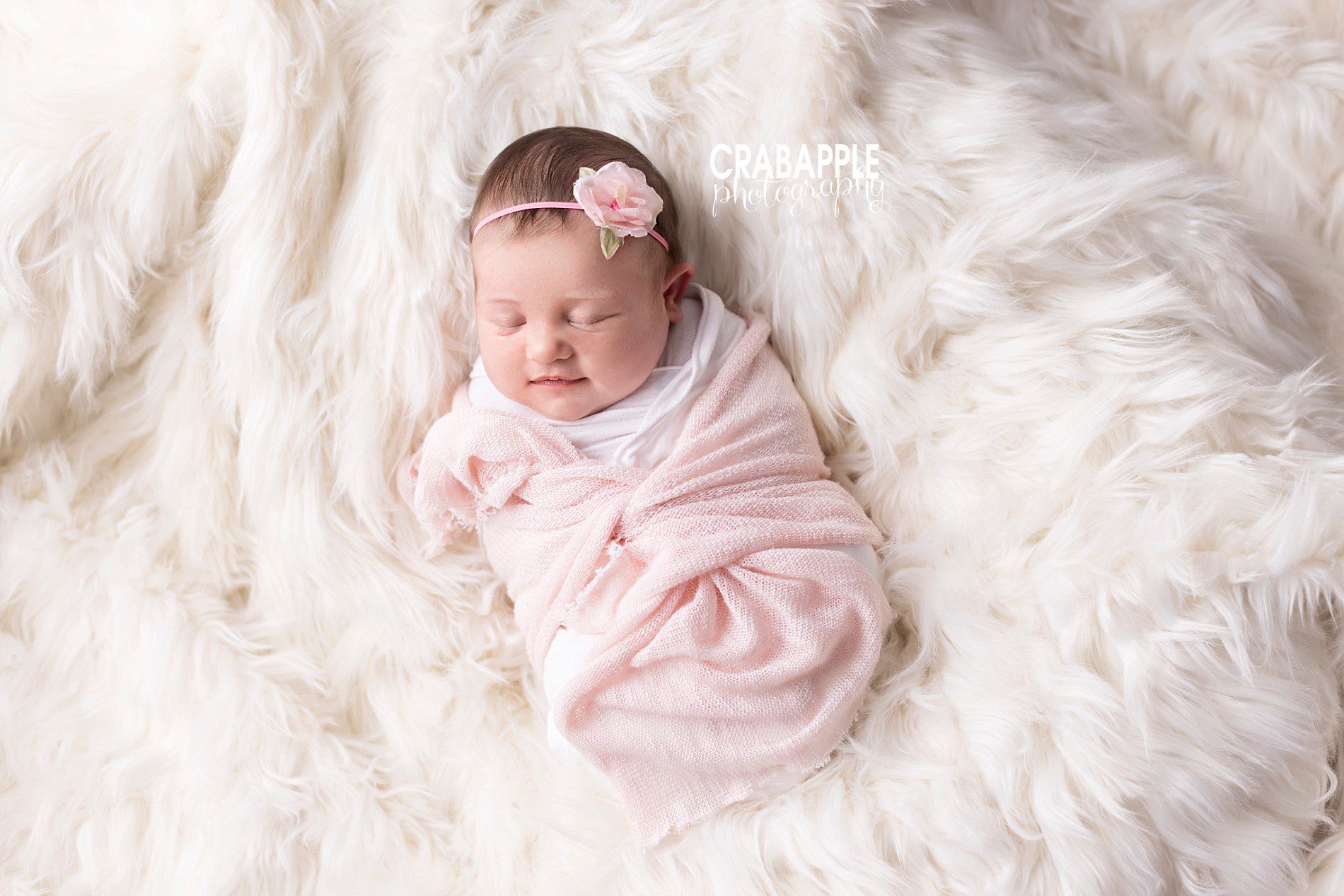 white and pink newborn photos for girls