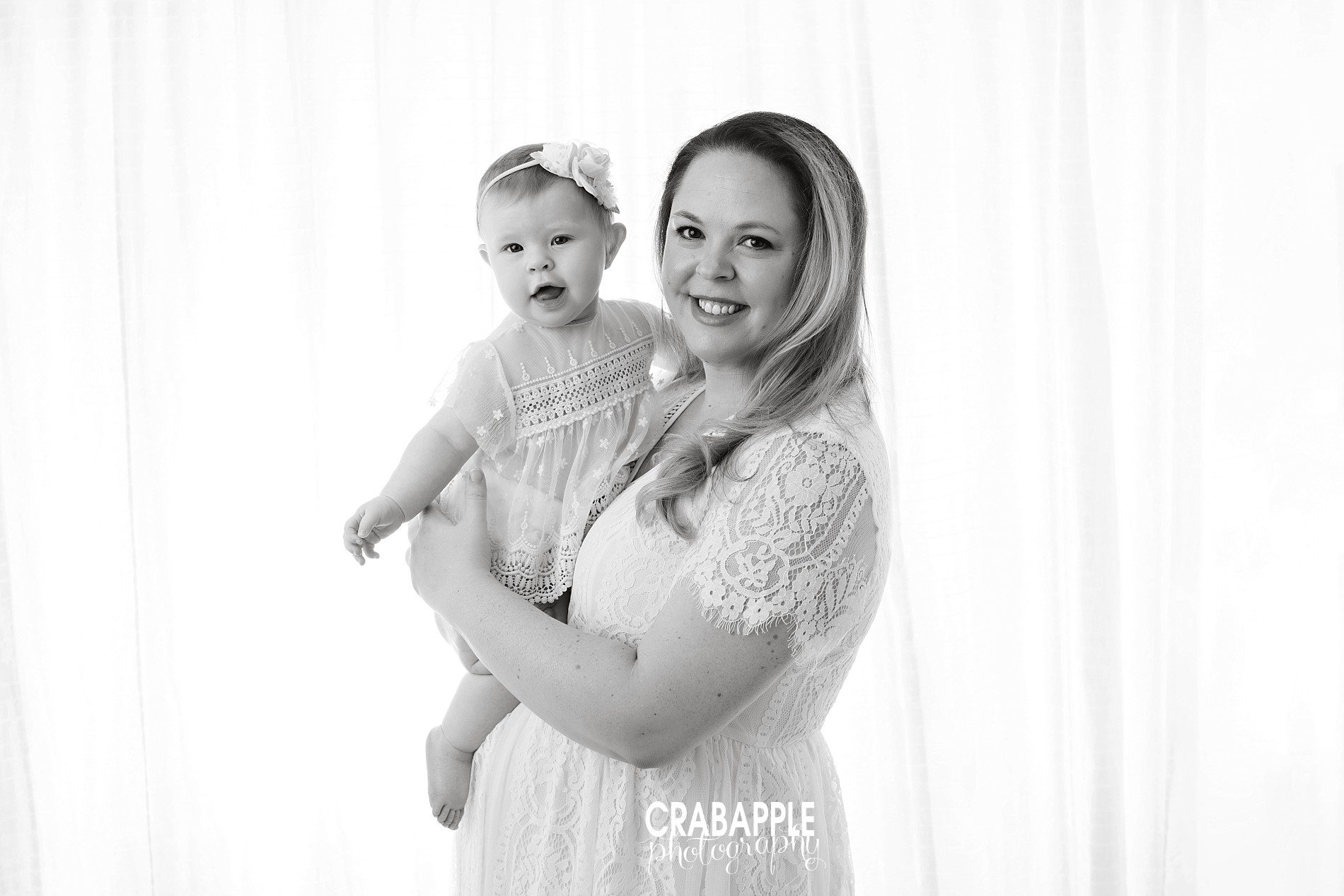 black and white mother and daughter portraits