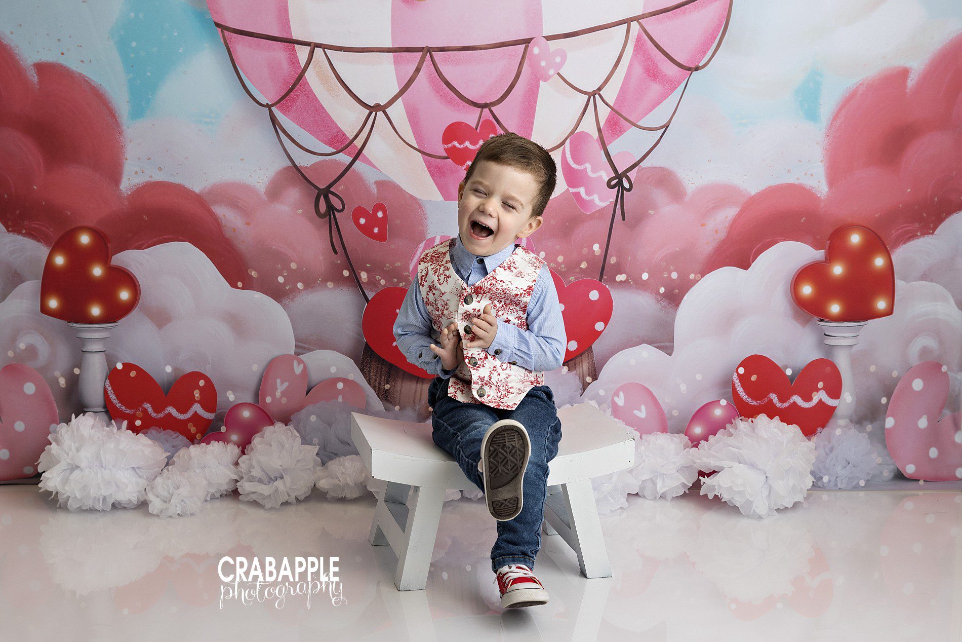 cute heart themed photoshoot set for child photos for valentine's day