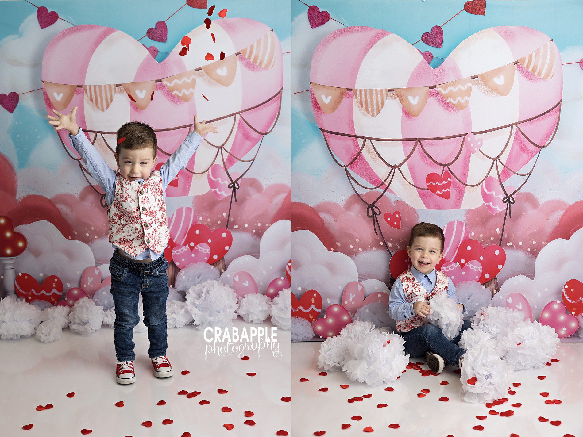 sweet themed valentine's day photos with hot air balloon for kids