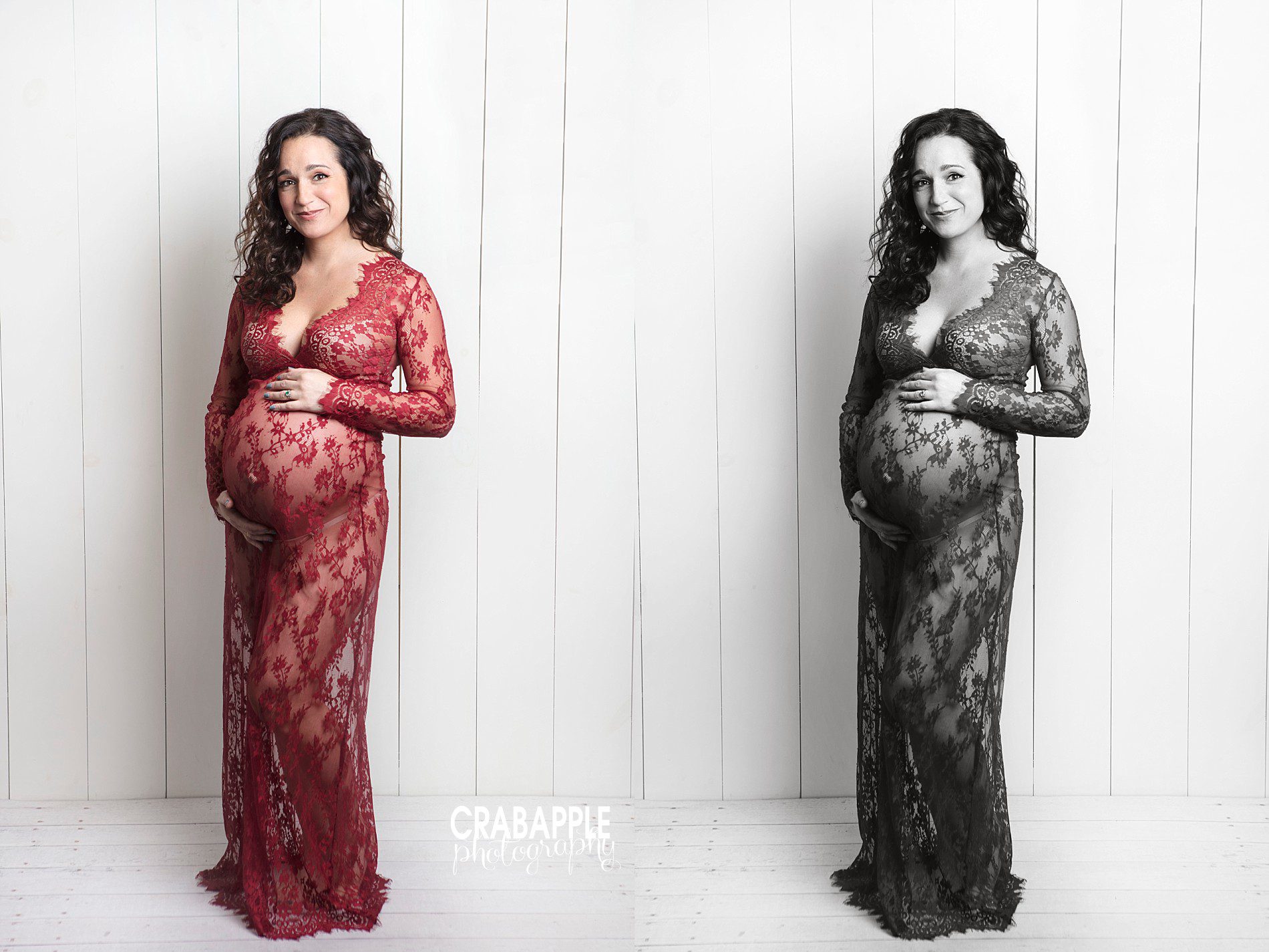 maternity photos with red maternity gown