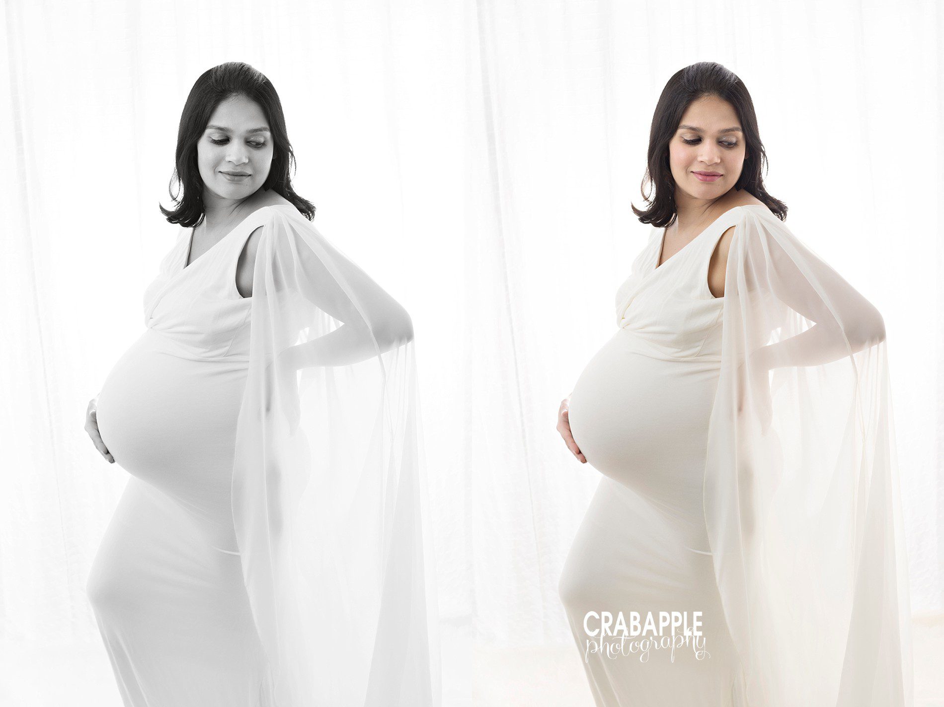 monochromatic ethereal white maternity photos