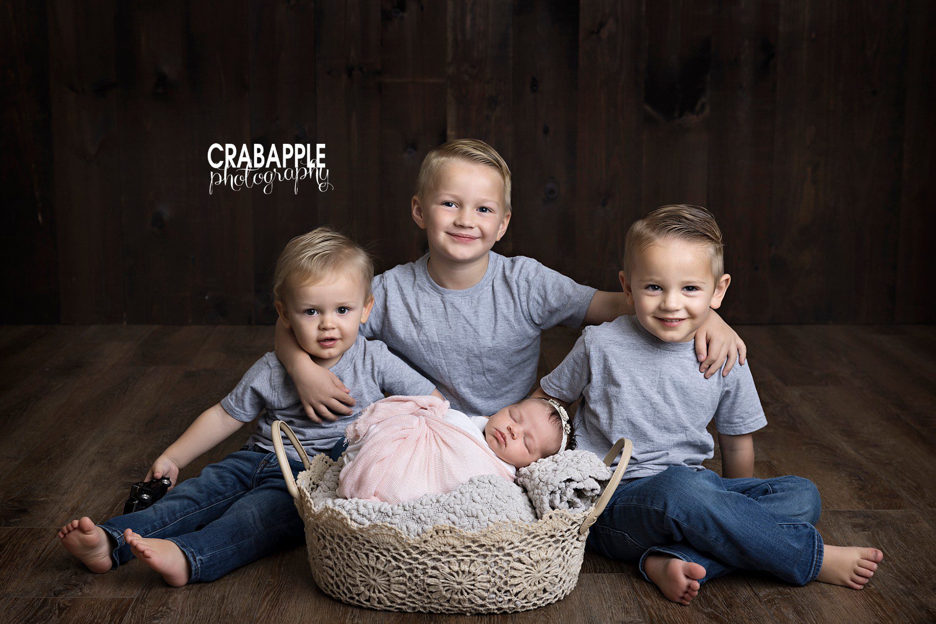 sibling photos with newborn, first girl after three brothers