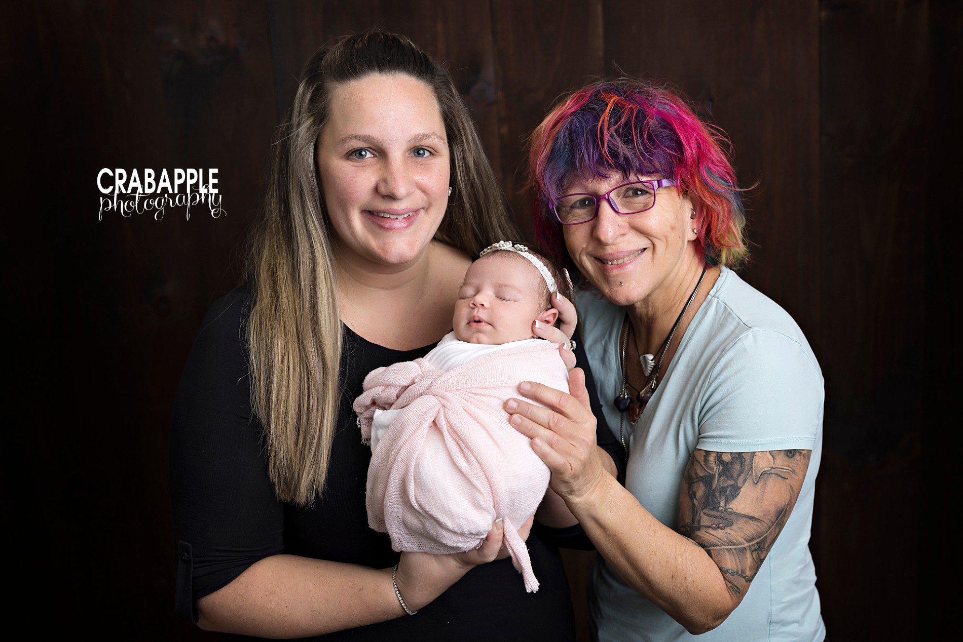 three generation photos with grandmother, mother, and newborn daughter