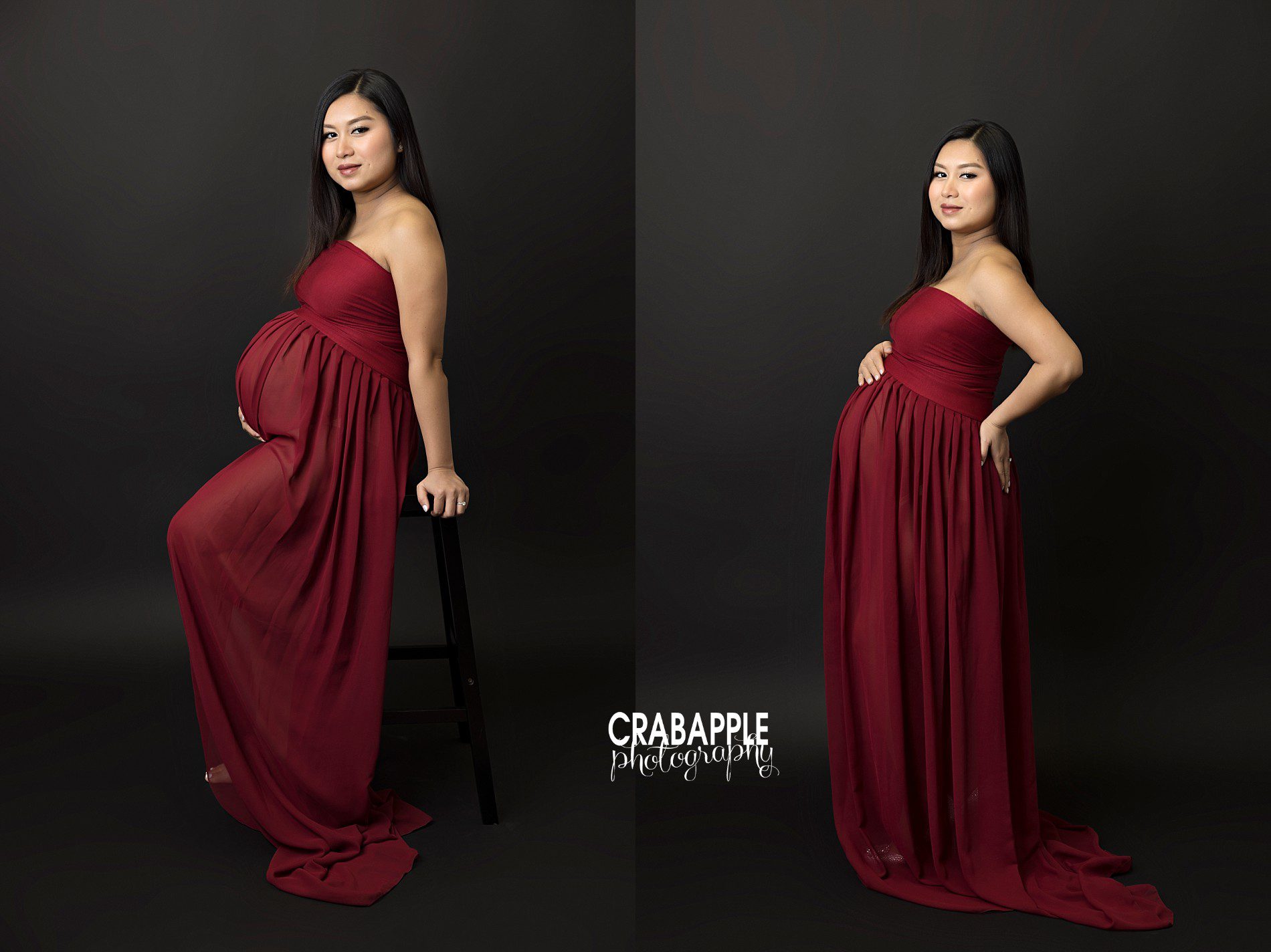 wearing red for maternity photos