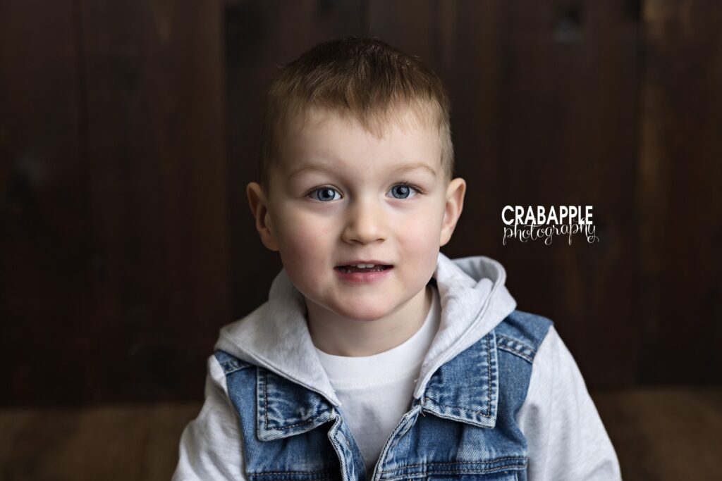 Close up portrait of a 3 year old boy during his Wakefield area toddler photos