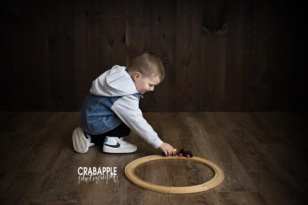 Toddler photos with wooden toy train