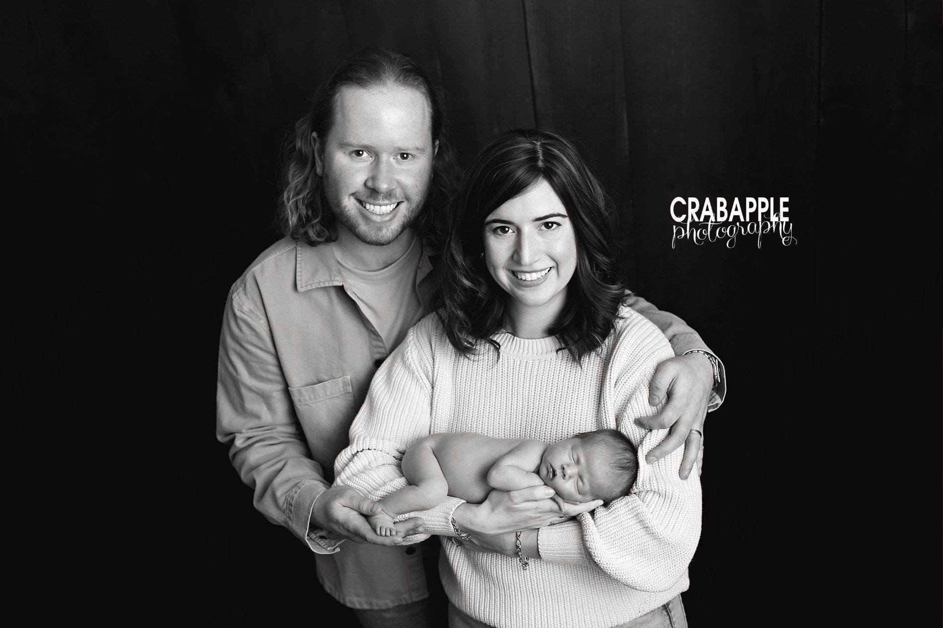 black and white family photos with newborn