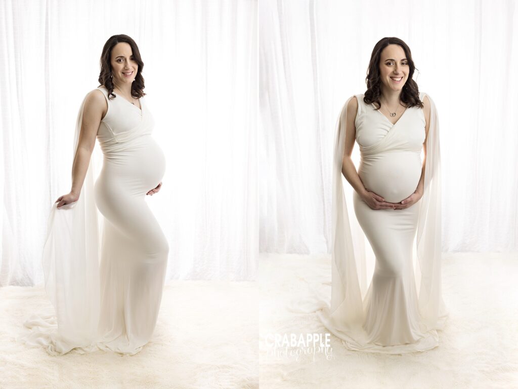 White maternity gown for pregnancy portraits