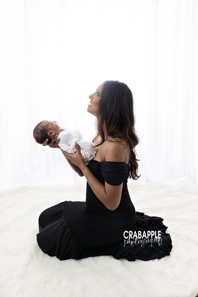 Professional Newborn Portrait Newborn and mother portrait with timeless styling and professional posing