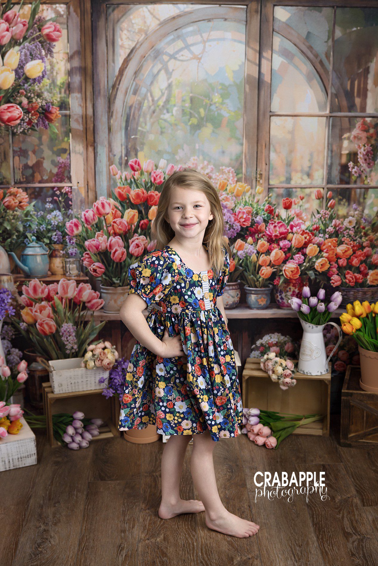 child portraits for spring with lots of flowers