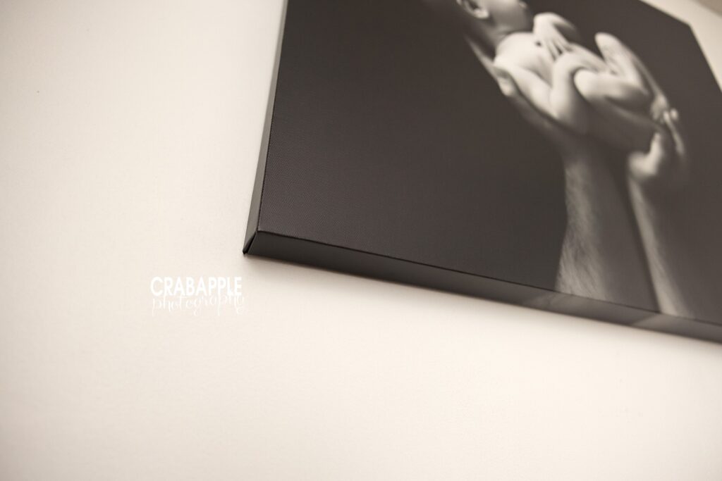 Museum-style gallery wrapped canvas print from Boston photographer Detail shot of a gallery canvas corner with no-glare finish