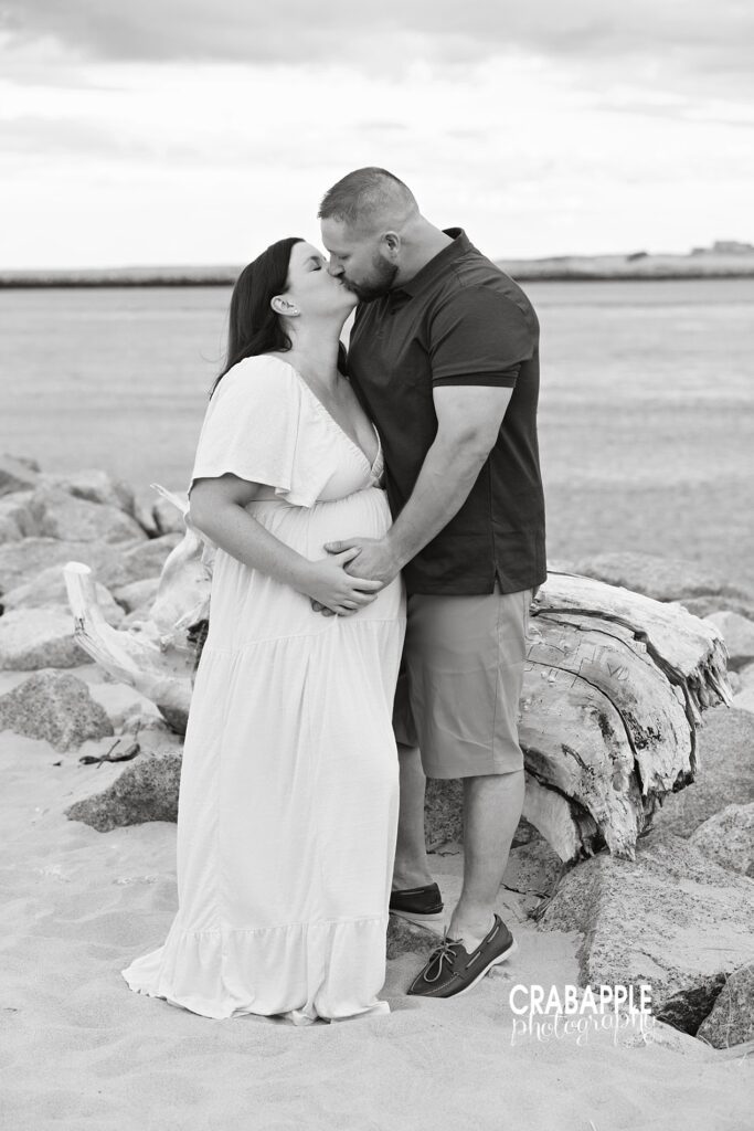 Sentimental black and white maternity portraits on a Boston area beach