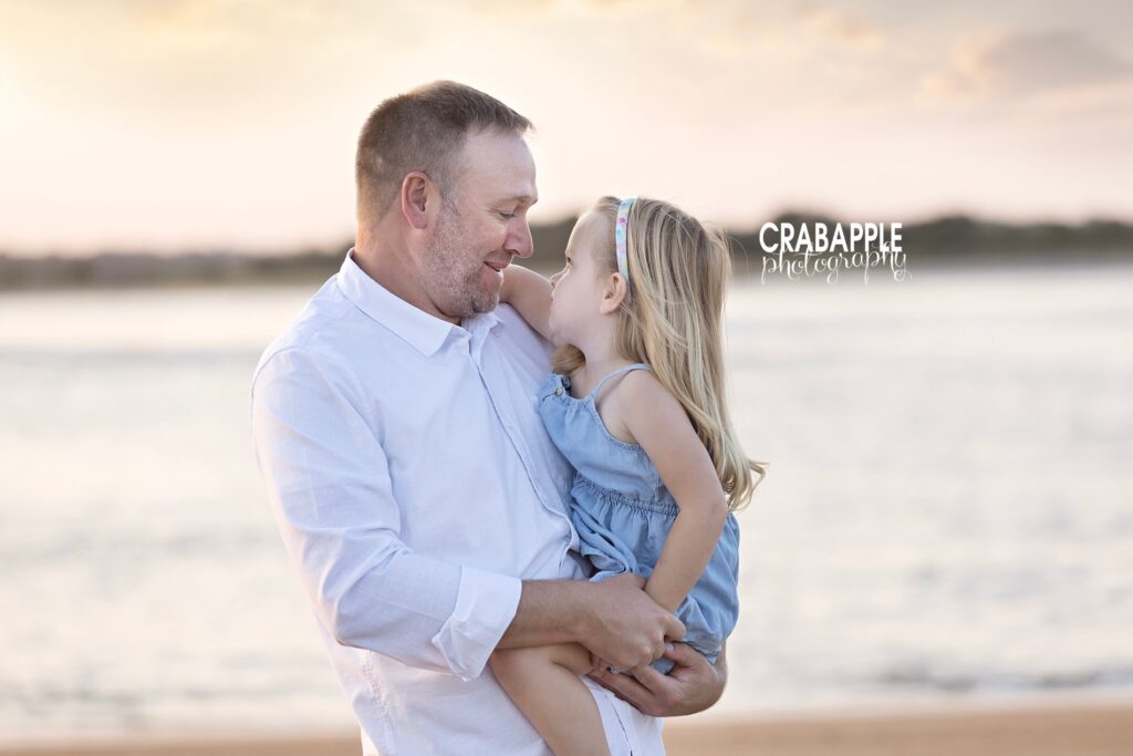 Daddy and Daughter portraits in MA Daddy and daughter portrait ideas during beach family photos Plum Island MA