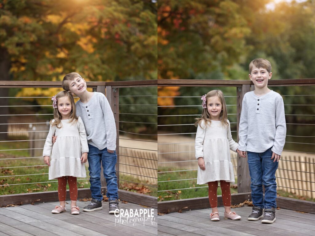 Sibling photos outdoors in the fall north of Boston