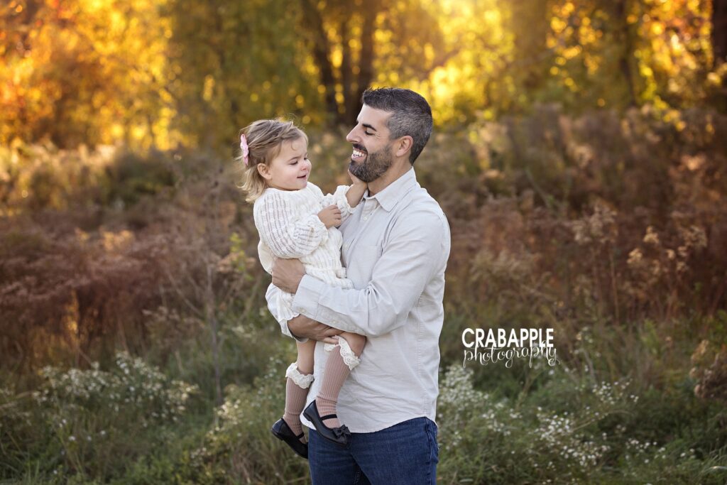 Father and daughter portraits Father daughter candid portrait during Wakefield MA family portrait session