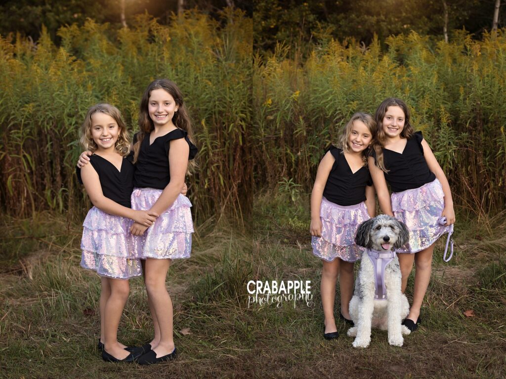 Family and child portrait ideas including the family dog