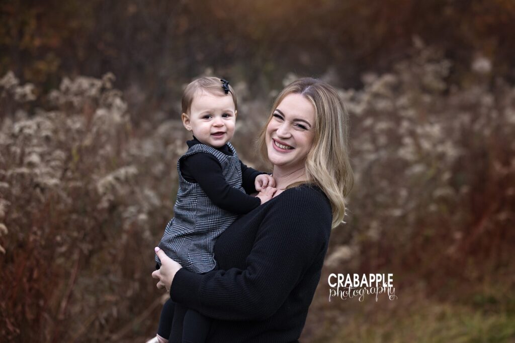 Full family photo session in Massachusetts fall Mom and baby together during full fall family session in MA
