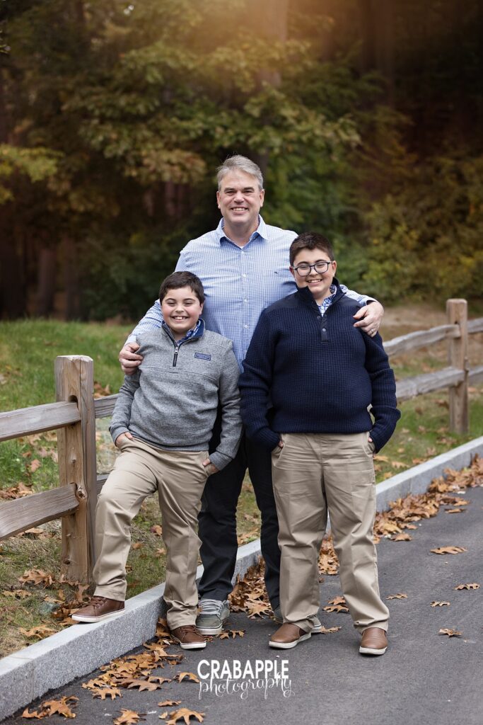 Timeless neutral tones for fall family photography with coordinated gray and navy