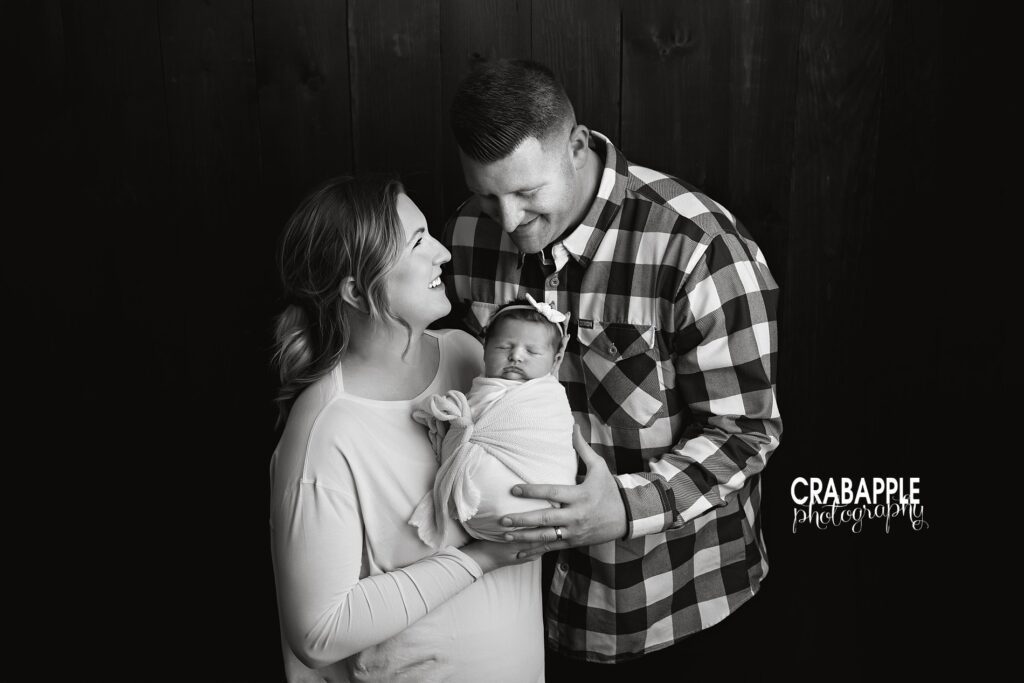 Black and white family portrait from a new born photoshoot in Stoneham MA
