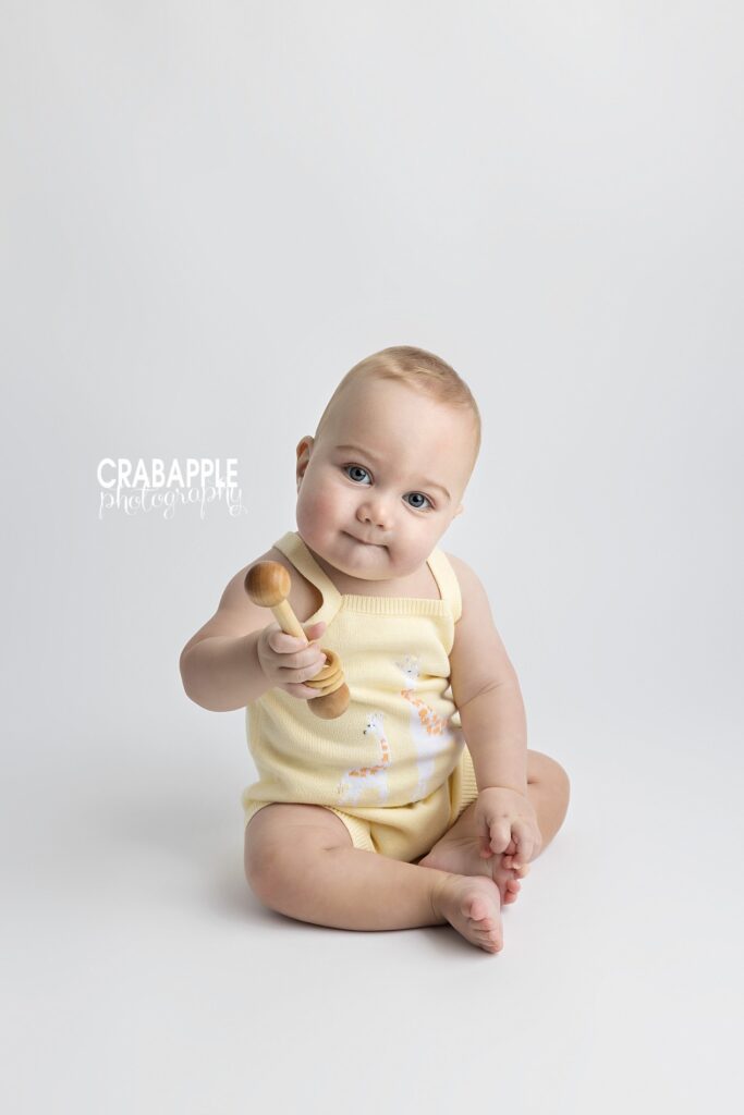Expressive baby portrait during a 9 month baby photoshoot
