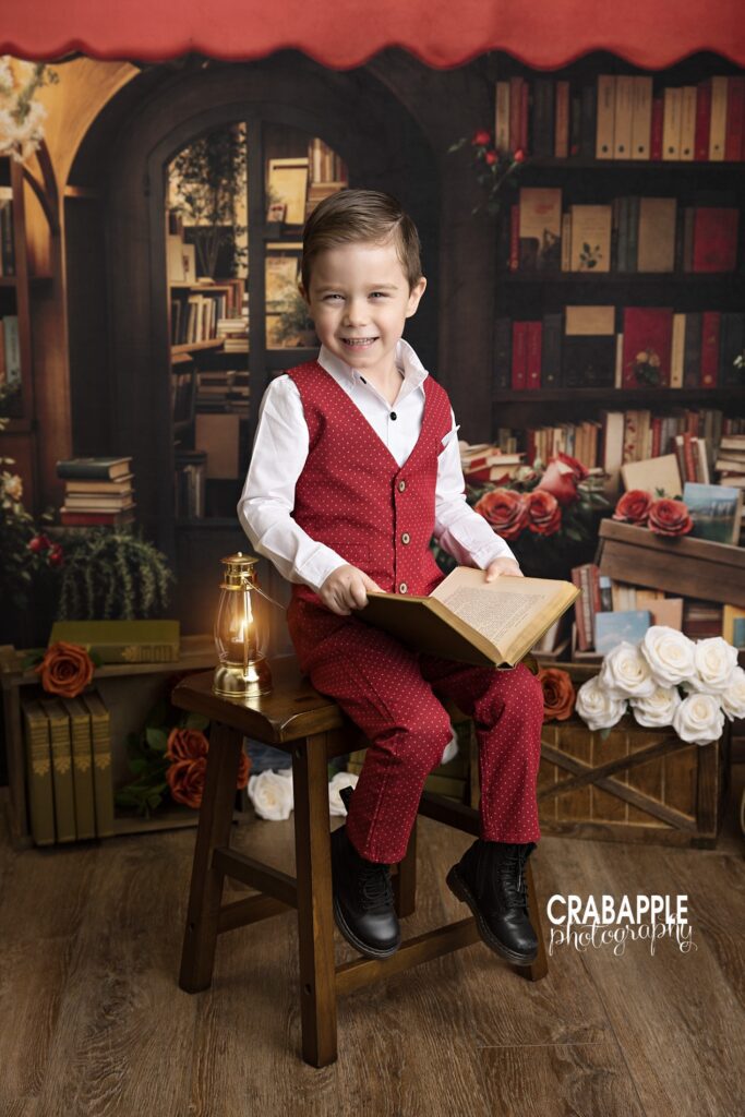Boys Valentine mini session studio portraits Boys Valentine mini session with a 5 year old child photographed in a warm, classic studio setting