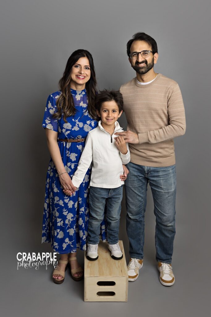 Full length family portrait during a studio family photos session in Reading MA
