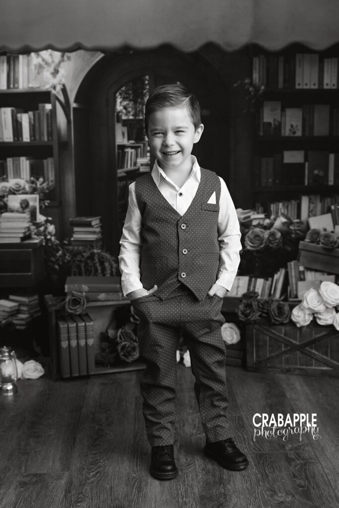 Valentine’s Day child photos for boys Valentine’s Day child photos of a 5 year old boy enjoying a playful studio portrait session