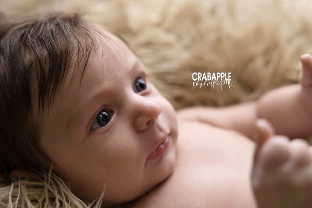 Timeless baby portrait capturing details at a 3 month baby photoshoot
