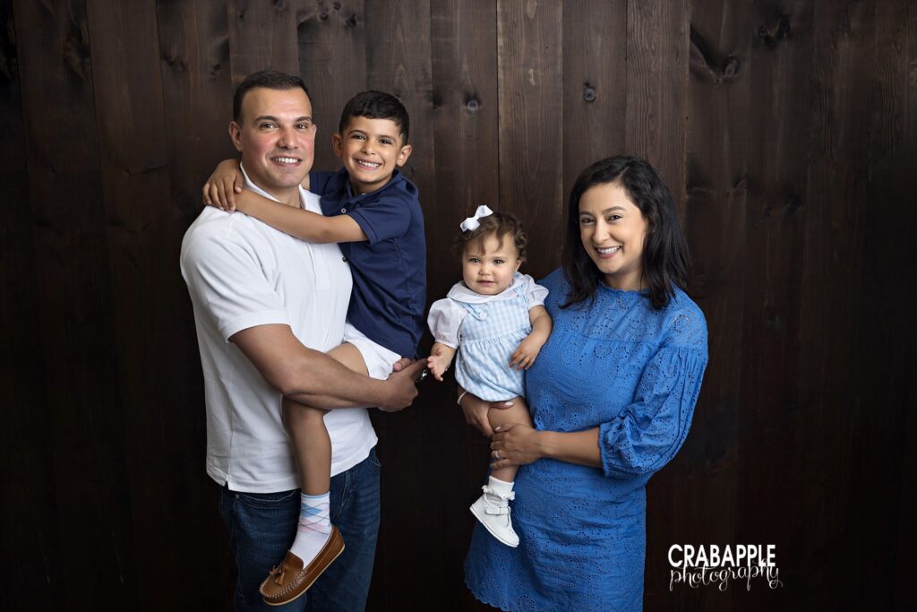 family portrait before cake smash first birthday session Boston area
