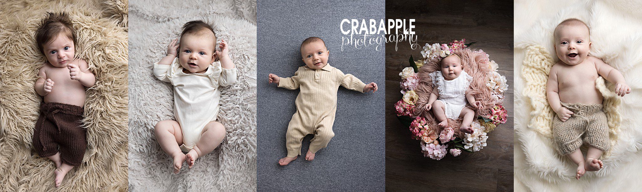 Boston Area 3 Month Baby Photography Collage of timeless 3 month baby photos featuring Boston and North Shore milestone photography sessions