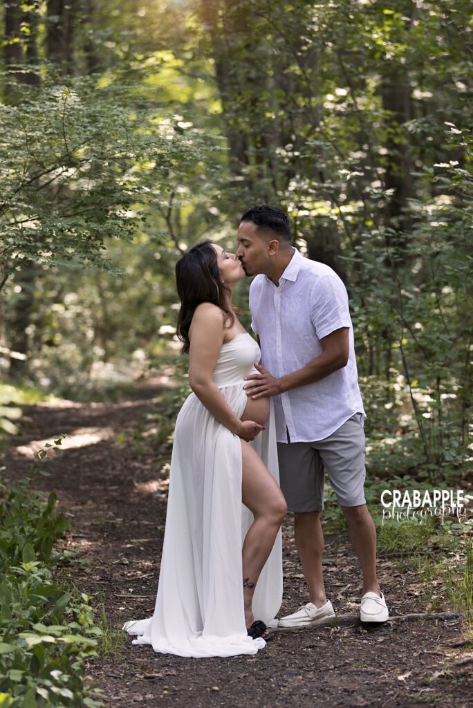 Natural light maternity portrait taken near Boston MA during summer
