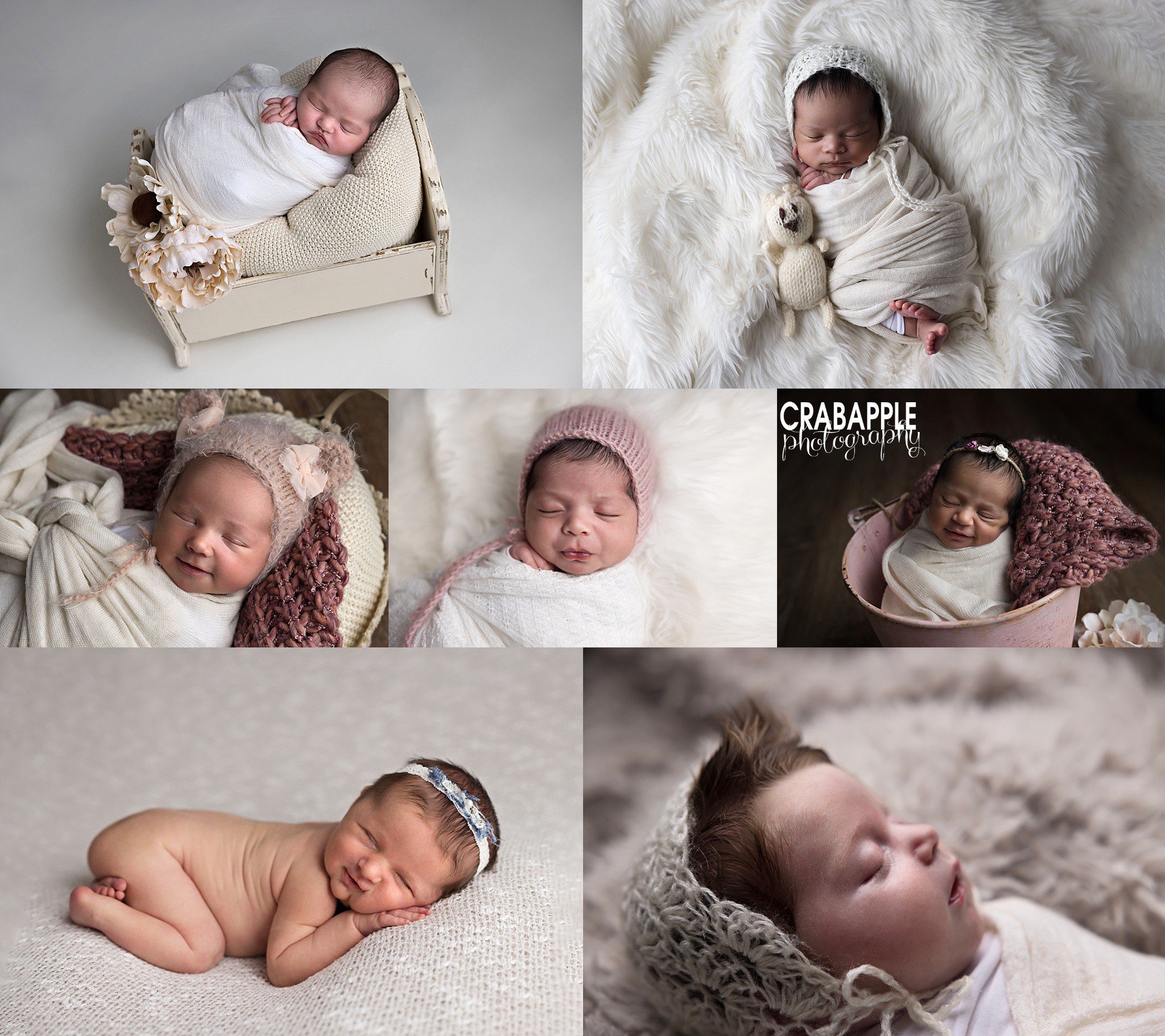 Soft and Timeless Newborn Girl Portraits Collage of soft and timeless newborn girl portraits near Andover MA