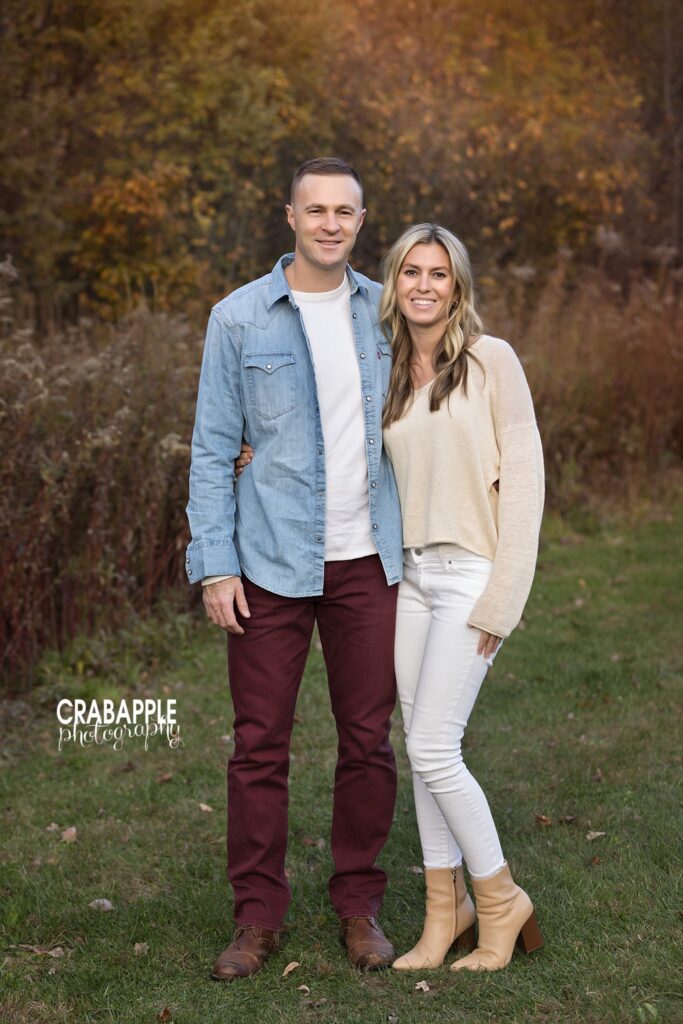 Fall family photos near Boston Couple enjoying fall family photos at Ipswich River Park near Boston
