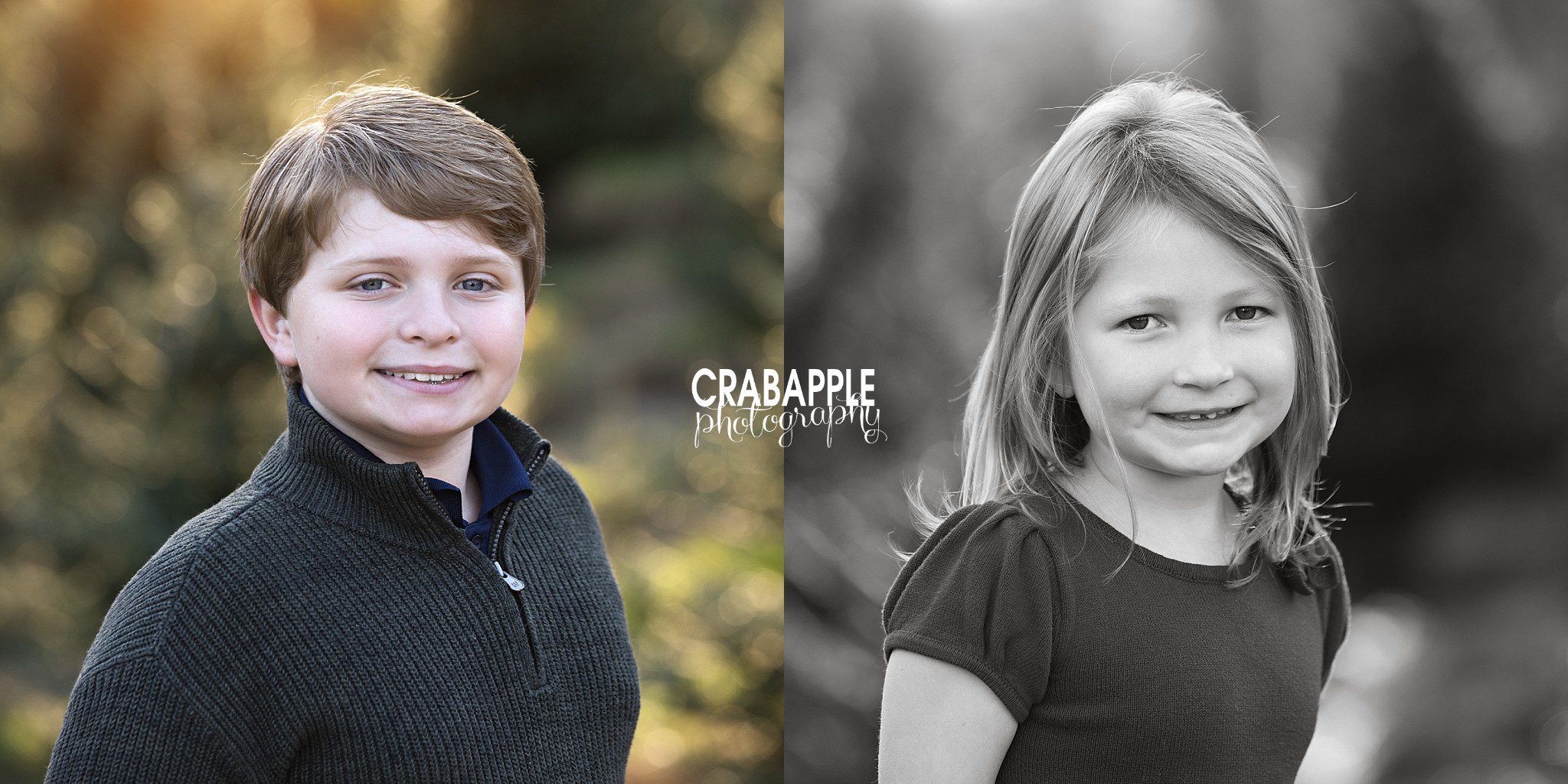 Individual child portraits Individual portraits of a brother and sister photographed at a tree farm